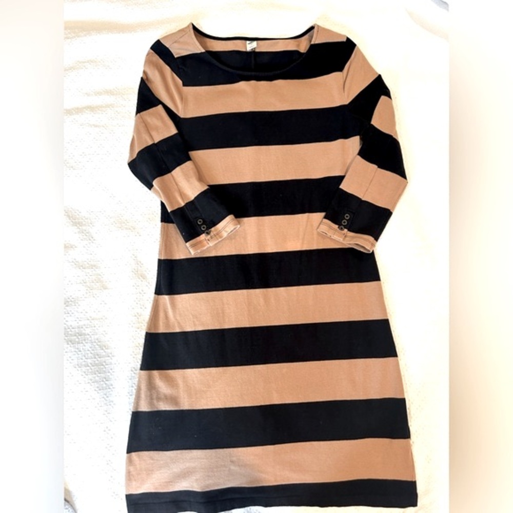 OLD NAVY Women's 3/4 Sleeve Striped T-Shirt Dress Camel Stripe